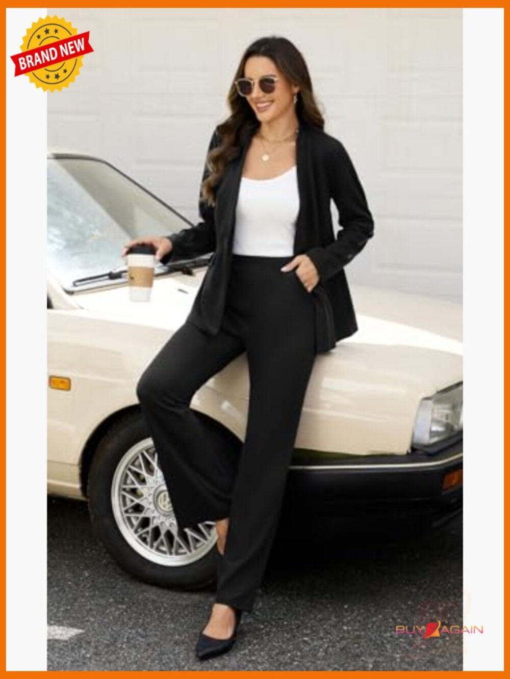 2 Piece Suits Business Casual Outfits Straight Wide Leg Pants Professional - Picture 5 of 7